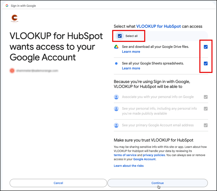 Sign In with Google Auth choose scopes-1