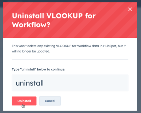 Uninstall VLOOKUP Confirm